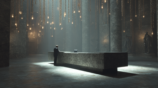 The Bank of Souls - Ancient ledgers transform into faces bound by chains